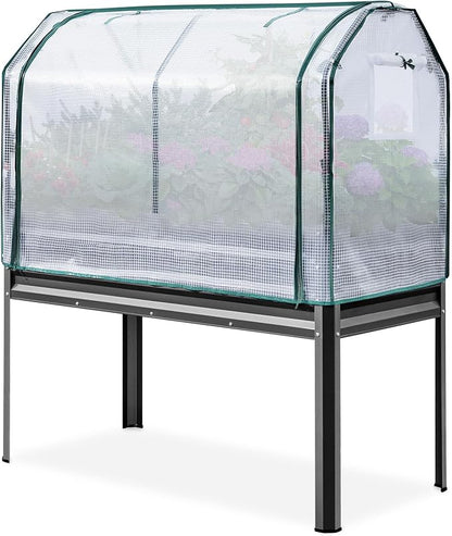 KING BIRD Large Raised Garden Bed with Cover Galvanized Elevated Planter Box with Legs 48×24×56 in for Backyard, Patio, Balcony, 700lb Capacity, Dark Grey