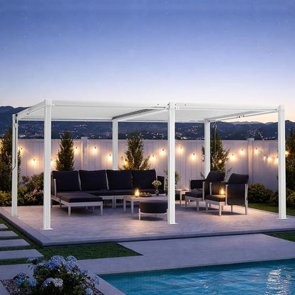 Louvered Pergola 12' x 16', Outdoor Aluminum Pergola with Reinforced Steel Roof, Heavy-Duty Hardtop Gazebo for Backyard Deck, Weatherproof Sun Shade Shelter, White