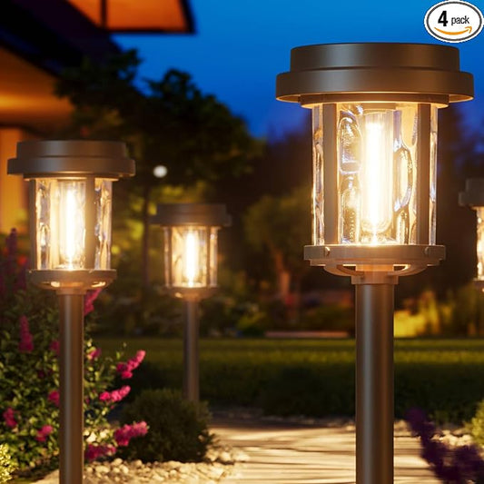 XMCOSY+ Solar Pathway Lights, Solar Lights Outdoor Waterproof IP65, 20 LM Bright Glass Outside Light for Garden Path Yard Walkway Driveway (‎Black & Brown)