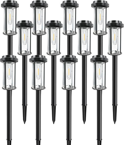 DERAYSION 12 Pack Solar Lights Outdoor, 21" Solar Pathway Lights Auto On/Off Waterproof Garden Lights for Path, Yard, Walkway, Driveway Decor, Cool White