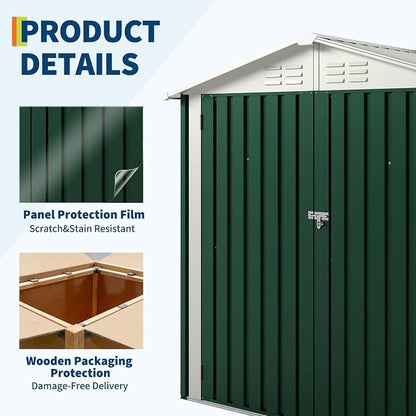 6X4 FT Outdoor Storage Shed, Galvanized Steel Outdoor Storage Shed, 130 Cu Ft Weather Resistant Garden Tool Sheds with Door & Sloped Roof, Multi-Use Shed for Bikes, Ladders
