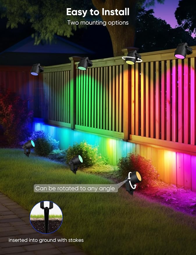 APPECK Landscape Lighting, RGBW Low Voltage Landscape Lights with APP Control, IP65 Waterproof Outdoor Spot Lights, Color Changing Spotlights for Yard, Garden,Trees, Patio & Holiday Decor, 8 Pack