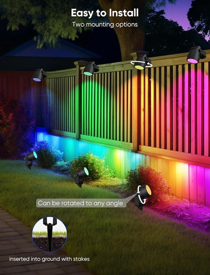 APPECK Landscape Lighting, RGBW Low Voltage Landscape Lights with APP Control, IP65 Waterproof Outdoor Spot Lights, Color Changing Spotlights for Yard, Garden,Trees, Patio & Holiday Decor, 8 Pack