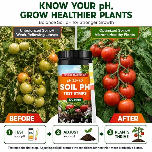 Soil Test Kit – 100 Soil pH Test Strips (3.5–9 Range) for Garden, Lawn & Indoor Plants – Easy At-Home Soil Testing