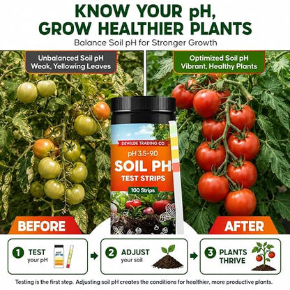 Soil Test Kit – 100 Soil pH Test Strips (3.5–9 Range) for Garden, Lawn & Indoor Plants – Easy At-Home Soil Testing