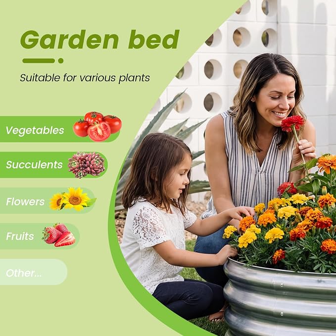 AHEONLAR 3PCS 2x2x2FT Galvanized Raised Garden Bed Kit Round Metal Flower Box Large Planter Raised Beds Outdoor Garden for Planting,Fruit,Herb Silver