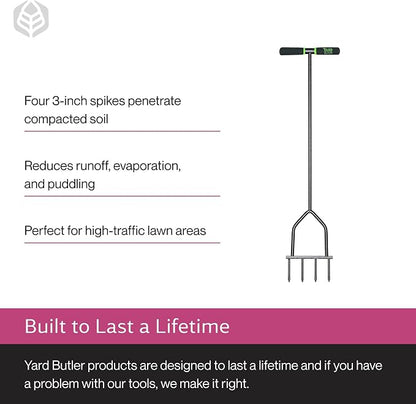 Yard Butler Spike Aerator - Durable Lawn Aerator for Easy Lawn Care & Healthy Growth - Prevent Lawn Damage by Breaking Up Compaction - Ergonomic Gardening Tool