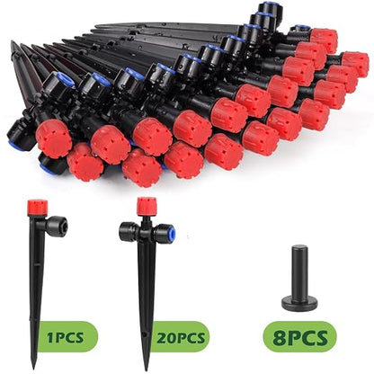 21PCS Adjustable Drip Irrigation Emitters(8-Hole) Kit-Quick Connect for 1/4" Tubing,Dual Adjustment System-Easy to Install Drippers for Precise Garden Watering of Vegetables,Shrubs&Flowers