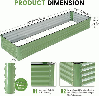 INNO STAGE Galvanized Raised Garden Bed Kits, 8x2x1ft Metal Raised Garden Beds Outdoor, Large Steel Raised Planter Bed with Gloves for Vegetables & Flowers Patio Ground Planter Box (Olive Green, 1PC)