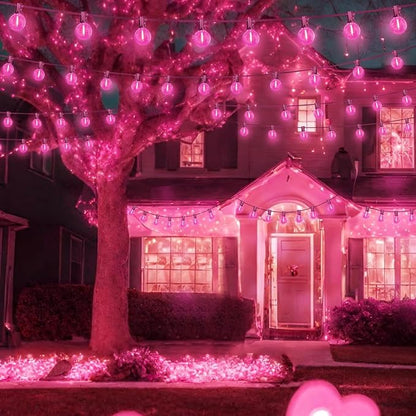 LAMPHOME 2 Pack 26FT G40 Pink Valentine's Day LED String Lights, 13 Shatterproof Globe Bulbs, Outdoor Hanging Patio Lights for Home Balcony Backyard Wedding Party Decor