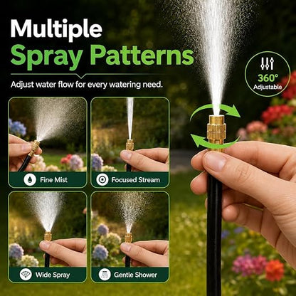 Bluepro Drip Irrigation System 100FT 1/4", 2026-Upgrade Garden Sprinkler Kit with 16PCS 360° Adjustable Copper Nozzles, Automatic Misting Watering System for Raised Beds, Greenhouse, Lawn, Patio, Yard