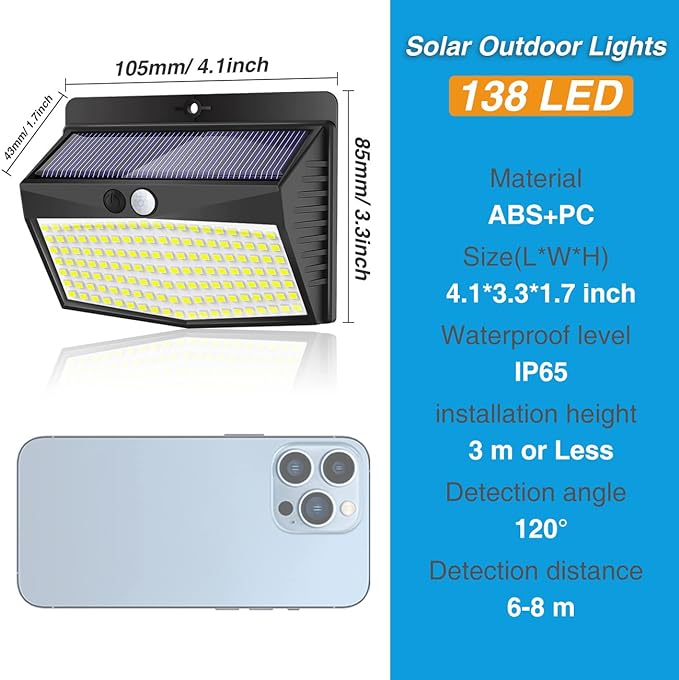 Solar Outdoor Lights, [138 LED/15 Packs] Solar Motion Sensor Security Lights with 3 Lighting Modes Wall Lights Waterproof Solar Powered Lights for Garden Fence Yard Deck Garage