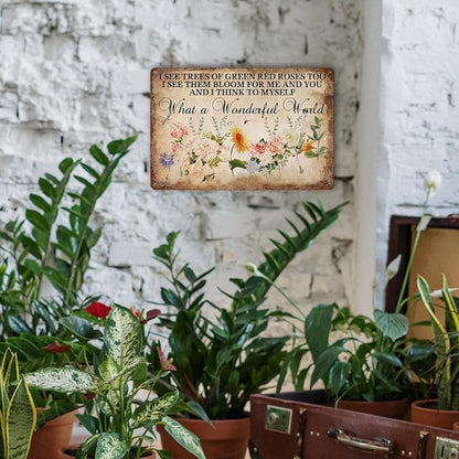 Flower Tin Sign Vintage Garden Metal Signs, And I Think To Myself What A Wonderful World Flowers Tin Sign I See Trees Of Green Red Roses Too Wall Art Roses Sign Wall Decor 8x12 Inch