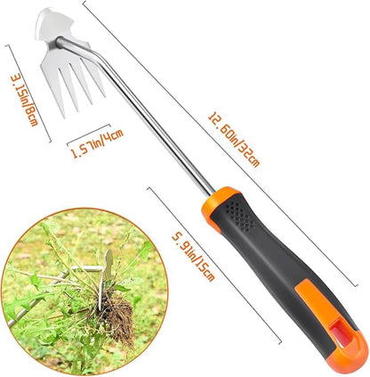 Manganese Steel Hand Weeder, Heavy-Duty 4-Tooth Gardening Tool for Tough Weeds & Soil Loosening, Ergonomic Non-Slip Grip for Garden Beds & Vegetable Plots (red)