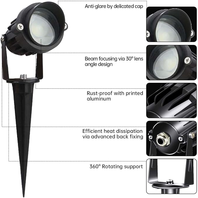 LAVAED 10W LED Landscape Lights 12V Outdoor Spotlight with Connectors Low Voltage Landscape Lighting Warm White Waterproof Yard Uplight(2Pack)