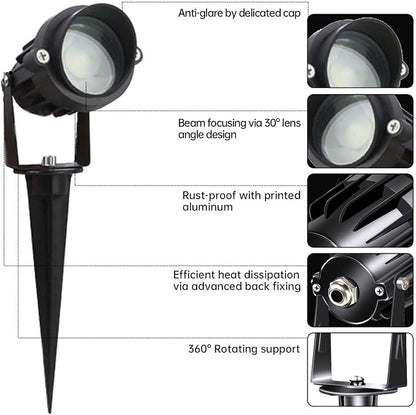 LAVAED 10W LED Landscape Lights 12V Outdoor Spotlight with Connectors Low Voltage Landscape Lighting Warm White Waterproof Yard Uplight(6 Pack)