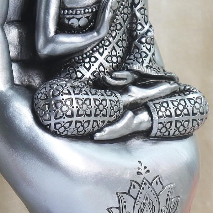 Pigort Buddha Statue Home and Garden Zen Lotus Decorative Sculpture Praying Collectibles Figurines,Home Decoration for Self 9.1 in, Resin
