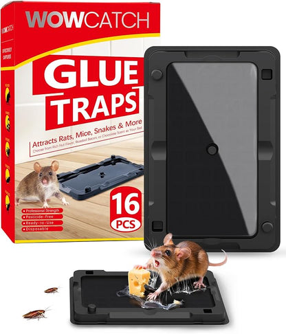 WowCatch Sticky Mouse Traps Indoor for Home - 16 Pack Glue Traps for Mice, Roaches, Rodent Catcher for Kitchen,Garage, Sticky Glue Boards for Insects, Pet Safe Pest Control, Non-Toxic, Small Size