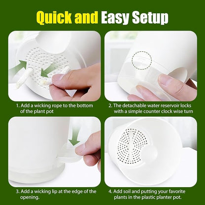 Plant Pots 5 Inch Self Watering Pots,6 Pack Plastic Planters with Drainage Holes and Clear Saucers,Plastic Flower Pots,Nursery Planting Pot for Indoor Out Door Plants (White)