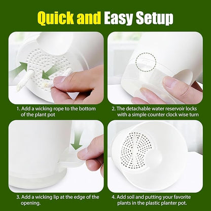 Plant Pots 4/5/5.5/6/6.5/7 Inch Self Watering Pots, 6 Pack Plastic Planters with Drainage Holes and Clear Saucers,Plastic Flower Pots,Nursery Planting Pot for Indoor Out Door Plants(White)