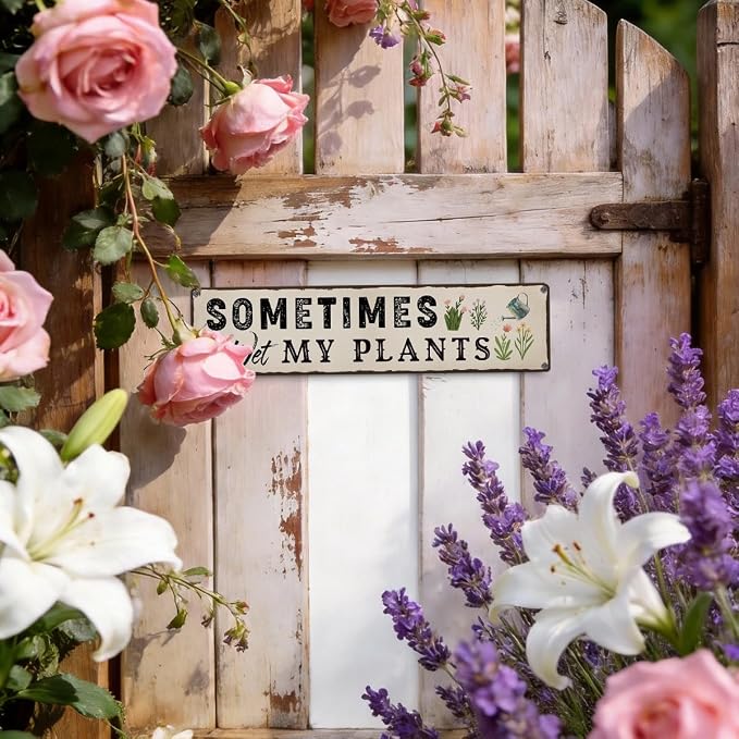 Garden Metal Tin Sign, Funny Gardening Decor, Sometimes I Wet My Plants Sign, Vintage Farmhouse Wall Art, for Yard Fence Door Porch, Indoor Outdoor Garden Decoration, 15.7 x 3.9 Inches