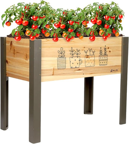 Raised Garden Bed for Kids - 30”L*16”W*24”H Elevated Wooden Planter Box Stand, Backyard, Patio, Balcony w/Bed Liner, 170lb Capacity (Green)
