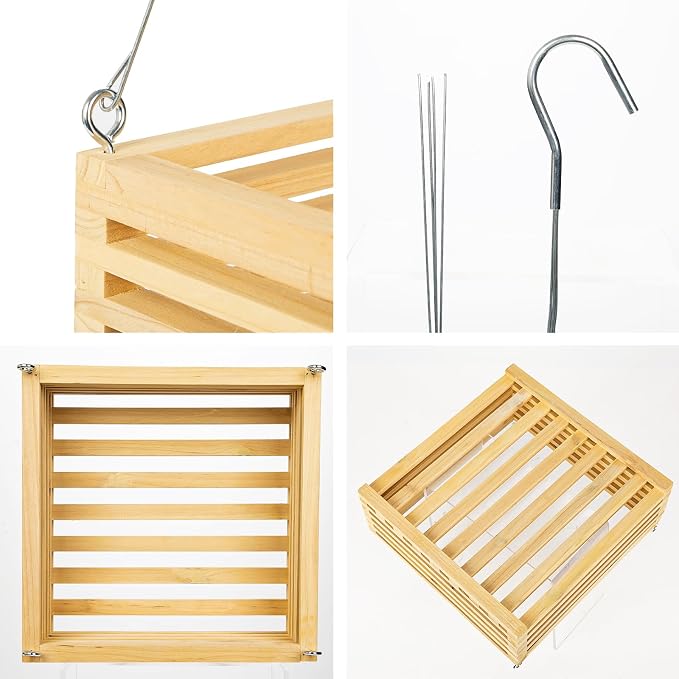 10" Wooden Orchid Basket with Hanger for Vandas & Ferns, Square Wood Hanging Planter for Patio, Balcony Decor, Garden Flower Pot for Indoor Outdoor Plants
