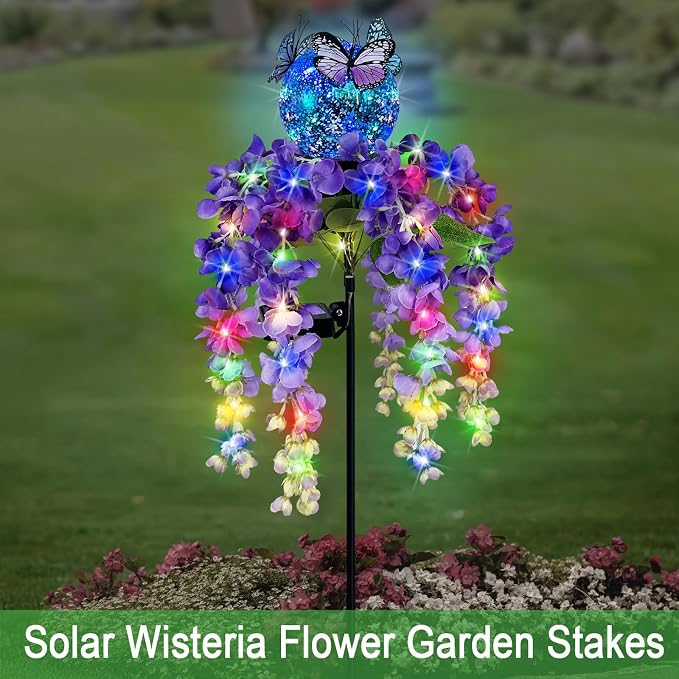 Solar Lights Outdoor Pathway,Wisteria Flower Garden Stakes,Colorful LED Lights for Yard,Patio,Lawn,Solar Powered Garden Decortions,Spring Gifts for Women