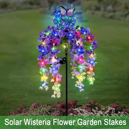 Solar Lights Outdoor Pathway,Wisteria Flower Garden Stakes,Colorful LED Lights for Yard,Patio,Lawn,Solar Powered Garden Decortions,Spring Gifts for Women