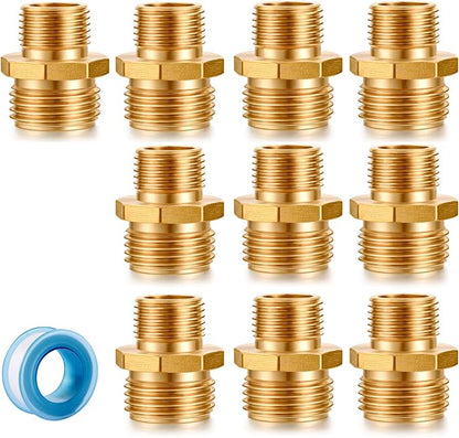 SIGURANTA Garden Hose Connector Adapter,3/4" GHT male and 1/2" NPT male Connectors, Brass Repair Fittings, for female Hose to female Hose (10 Pack)