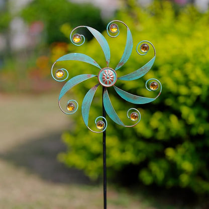 Stargarden 2Pack Wind Spinner, Metal Outdoor Wind Sculptures & Spinners | Small Garden Pinwheels for Yard and Garden Decor,Green