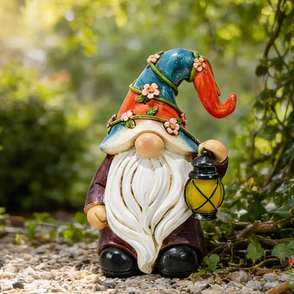 Suyorpe Garden Gnomes Statues with Solar LED Light - Mini 4.9 inch Gnome Sculptures for Porch Balcony Patio Yard Lawn Balcony Home Decor Mother's Day Birthday Gifts for Women