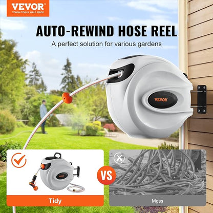VEVOR Retractable Hose Reel, 100 ft x 1/2 inch, Garden Water Hose Reel with 9-Pattern Nozzle & Retractable Air Hose Reel, 3/8 IN x 50 FT Hybrid Air Hose Max 300PSI