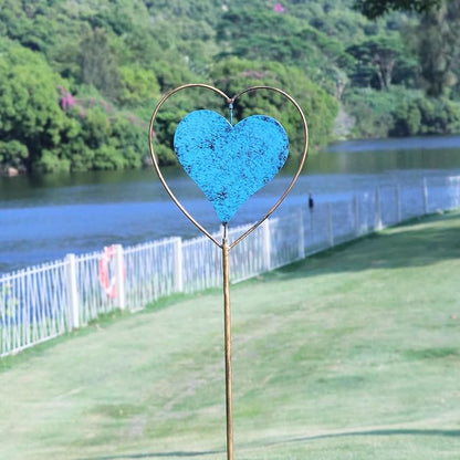 Metal Garden Decor for Outside，Rotating Heart-Shaped Garden Stake, Cemetery Decorations for Grave,Perfect for Planter Decorations, Outdoor Lawn Gardens, Also the Best Choice for Gifts - Blue