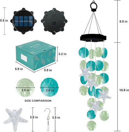 (New) Gift for Women Wife Sister Grandma Mom, Solar Wind Chimes, 2 Modes Natural Shells Outdoor Wind Chime for Garden Yard Window Decor - Blue&Green