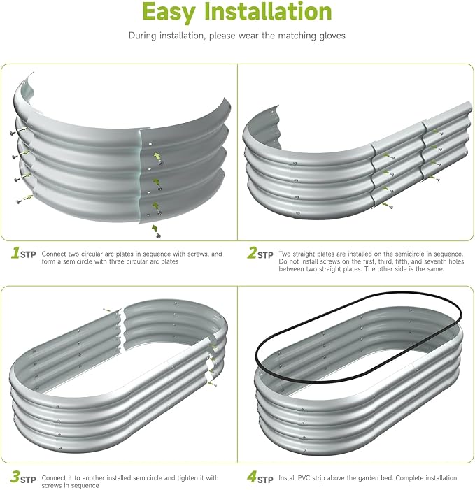 4x2x1 FT Oval Metal Raised Garden Bed, Open Bottom Design Elevated Garden Planter Box Outdoor, Trough Planter for Outdoor Plants, Flower, Vegetables, Fruit, Herbs (Silver, 1PC)