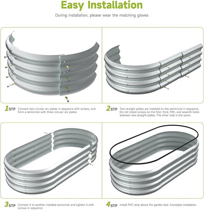 2PCS 4x2x1 FT Oval Metal Raised Garden Bed Kit, Open Bottom Design Elevated Garden Planter Box Outdoor, Trough Planter for Outdoor Plants, Flower, Vegetables, Fruit, Herbs (Silver)