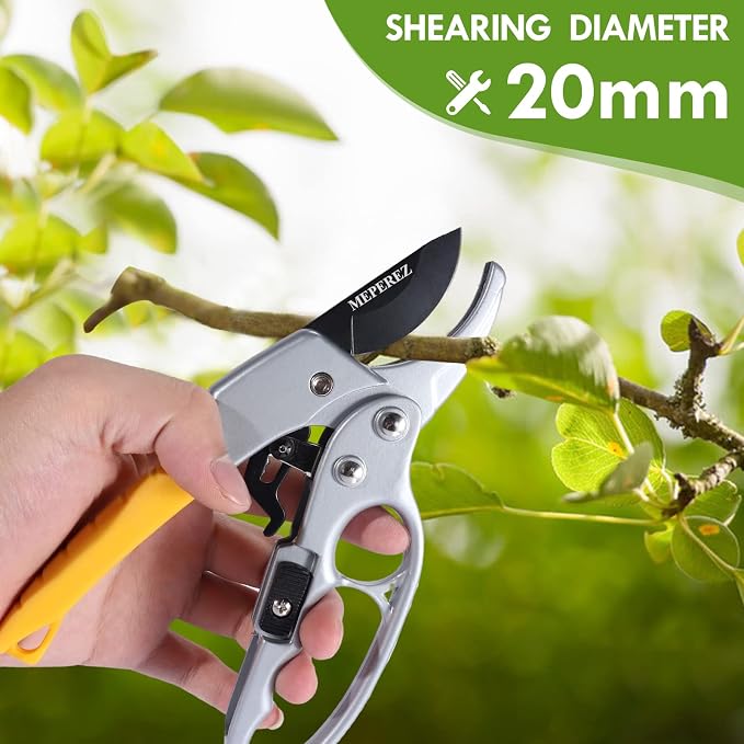 Premium Germany - Steel Pruning Shears, Work 3 Times Easier, Pruners Heady Duty, Sharp Garden Clippers Cuting Florist Flower, Hedge, Herb, Rose, Indoor Live Plants, Arthritis Weak Hand Snips