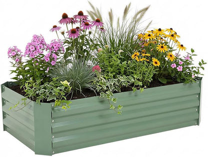 Aoodor 4 x 2 x 1 ft Outdoor Raised Garden Bed, Reinforced Galvanized Steel Planter Box for Vegetables, Flowers,Fruits and Herbs