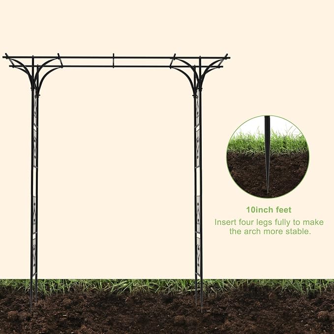 7FT Garden Arch Arbor, Steel Frame Stand Trellis for Climbing Plants, Outdoor Archway Gate for Wedding Ceremony Decoration Party Vines Lawn Courtyard Patio Backyard