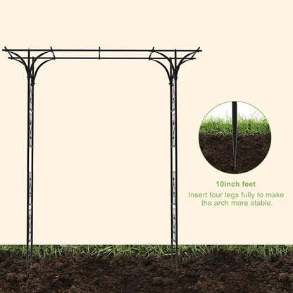 7FT Garden Arch Arbor, Steel Frame Stand Trellis for Climbing Plants, Outdoor Archway Gate for Wedding Ceremony Decoration Party Vines Lawn Courtyard Patio Backyard