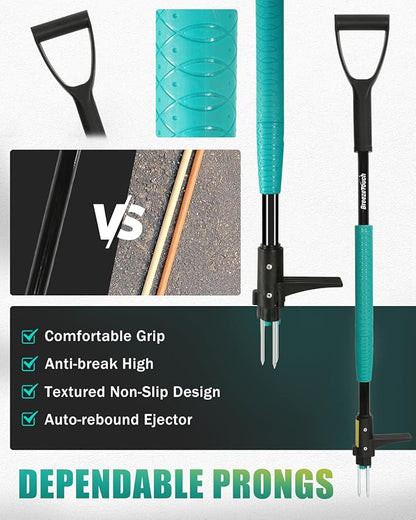 39" Weed Puller Tool, Heavy Duty D-Handle Stand Up Garden Weeding Tool | 3-Claw Weed Puller Tool，Weed Pulling Tool with Long Handle，for Lawn, Yard, Garden, Crabgrass, Dandelion Picker, Weed Remover