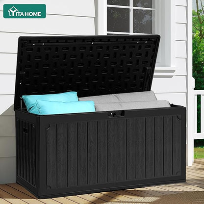 YITAHOME 90 Gallon Large Deck Box with Side Handles | Outdoor Double-Wall Storage for Patio Furniture Cushions, Garden Pool Accessories, Waterproof & Lockable