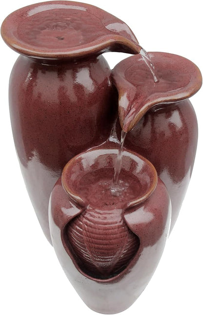 Teamson Home Jar 3 Tiered Floor Waterfall Fountain with Pump for Outdoor Patio Garden Backyard Decking, 20 Inch Height, Brown | With Pump, Outdoor Patio Garden Backyard Decking, 20 Inch Height