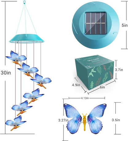 Toodour Solar Wind Chime, Color Changing LED Swaying Butterfly Wind Chimes, Upgrade Butterfly with Fluttering Wings, Waterproof Solar Outdoor Light Decor for Garden Window Patio, Gift for Mom Grandma