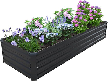 2PCS 8x2x1ft Galvanized Raised Garden Bed Kit,Gardening Planter Box | Outdoor Elevated Metal Planter Box For Vegetables, Flowers, Herbs, Anti-Rust Galvanized Steel, Open Drainage, Sturdy (Black)
