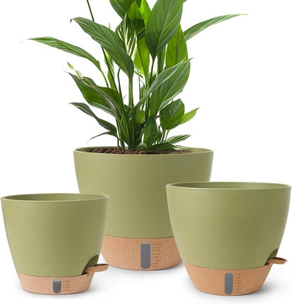 Self Watering Pots for Indoor Plants, 3 Pack 12/10/8 Inch, Large Planter with Water Reservoir, Modern Decorative Flower Pots for Home & OfficeGreen