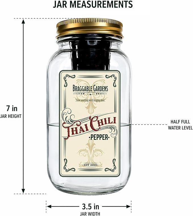 Mason Jar Hydroponic Thai Chili Pepper Grow Kit – Indoor Countertop Garden – Grow Fresh Spicy Peppers at Home – Self Watering Jar Planter with Nutrients & Seeds