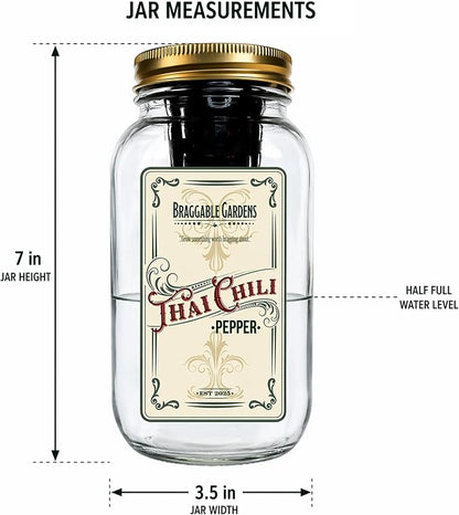 Mason Jar Hydroponic Thai Chili Pepper Grow Kit – Indoor Countertop Garden – Grow Fresh Spicy Peppers at Home – Self Watering Jar Planter with Nutrients & Seeds