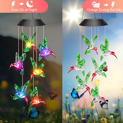 Gifts for Grandma Mom Nana Wife Sister, Mother Birthday Christmas Gardening Hummingbird Gifts for Women, Winzwon Wind Chimes Solar Lights Outdoor Decor for Garden Patio Yard Porch